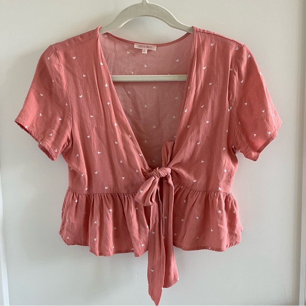 Pink front tie top